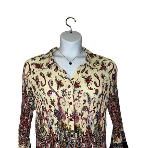 Avenue Women’s Plus Size 22/24 Boho Paisley Pleated Blouse Top - Flared Sleeves - Picture 3 of 9
